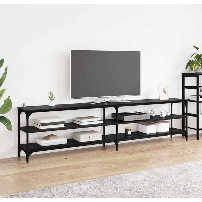 Mueble de tv, roble negro, 200 x 30 x 50 cm, madera de ingeniería y hierro