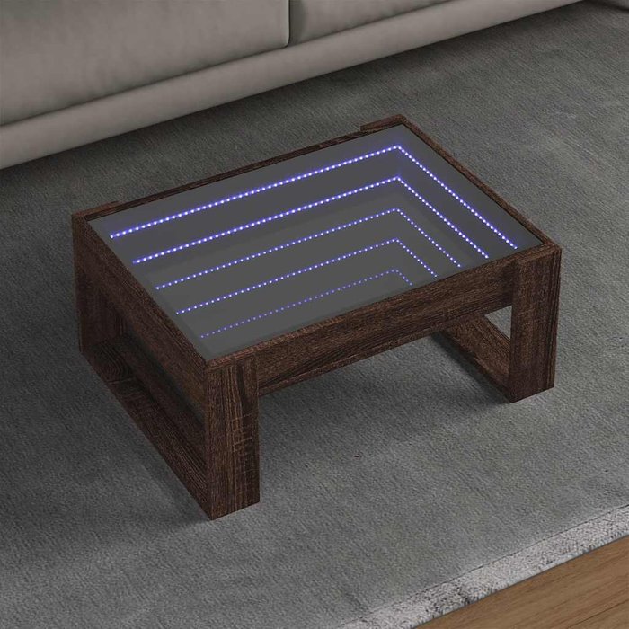 Mesa de centro con iluminación led infinita, roble marrón, 70x53x30 cm