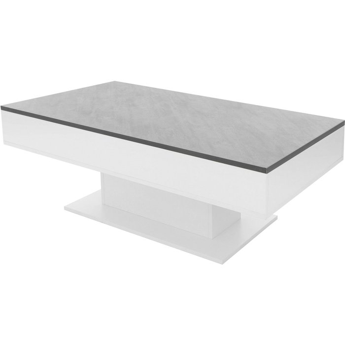 Mesa de centro 110 x 60 cm con almacenamiento blanca con aspecto de hormigón