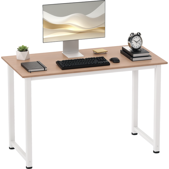 Mesa escritorio moderna 120x60cm estructura acero pies ajustables blanco madera