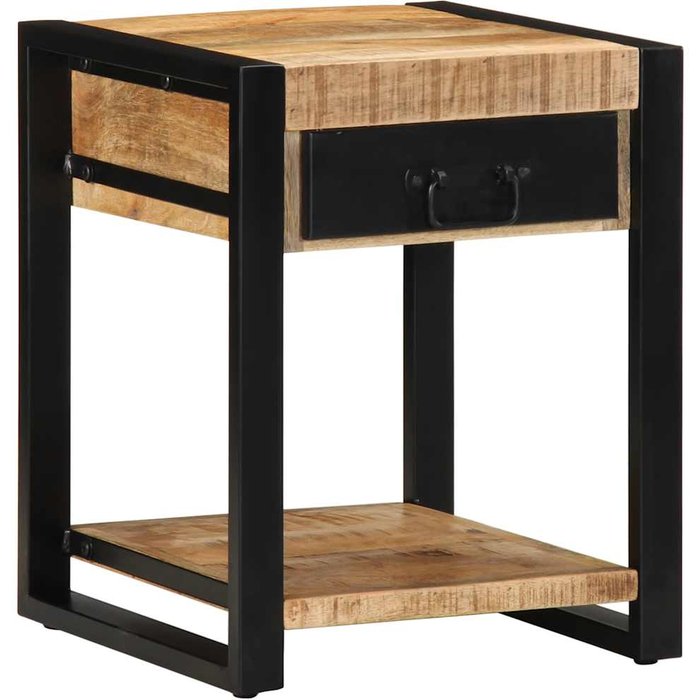 Mesa auxiliar madera maciza de mango rugosa 40x40x50 cm