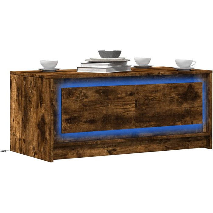 Mesa de centro con luces led madera de ingeniería roble ahumado
