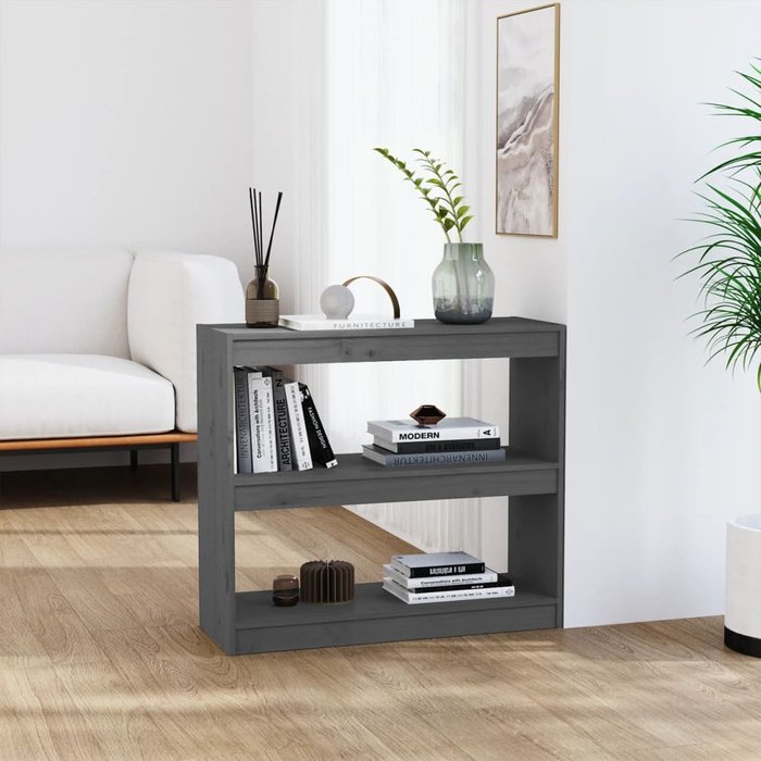 Librería/separador de ambientes gris 80x30x71,5 cm pino macizo