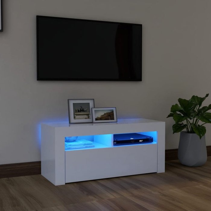 Mueble de tv con luces led blanco 90x35x40 cm v7290 unico / blanco