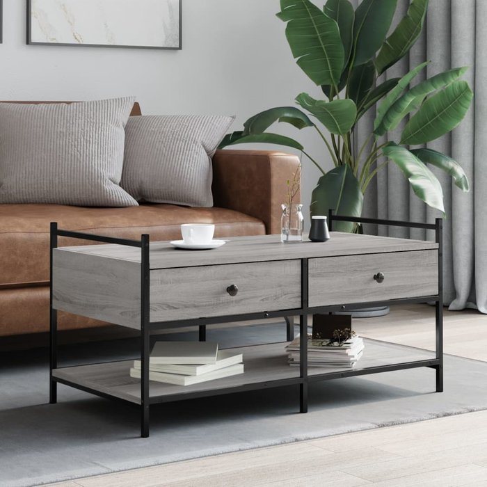 Mesa de centro sonoma gris, 99x50x50 cm, madera de ingeniería.