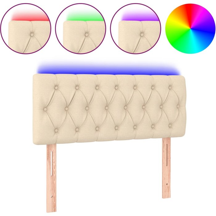 Cabecero cama - mueble cabecero con led de tela color crema 100x7x78/88 cm