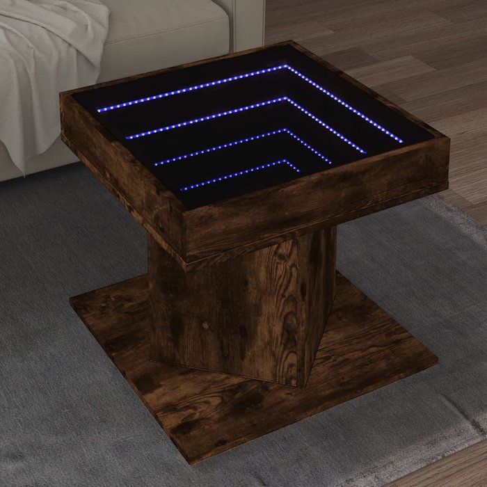 Mesa de centro y led madera ingeniería roble ahumado 50x50x45cm vidaxl