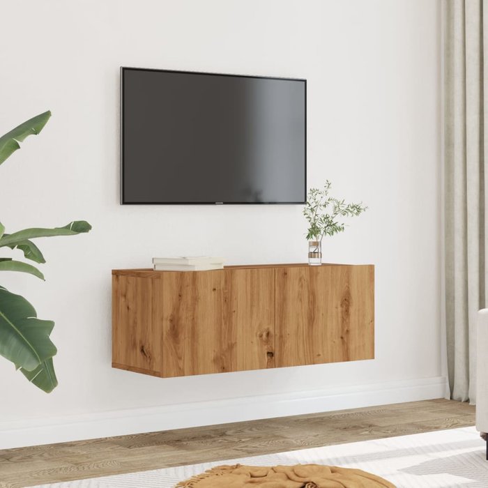 Muebles de tv de pared de 2 piezas, roble hecho a mano, 80x30x30 cm