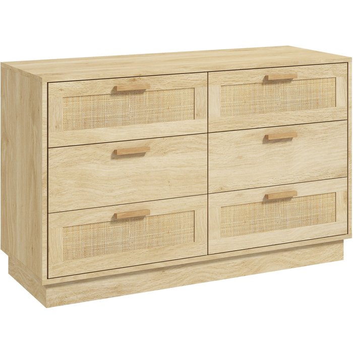 Cajonera de dormitorio homcom melamina de madera, ratán roble 110x40x69 cm