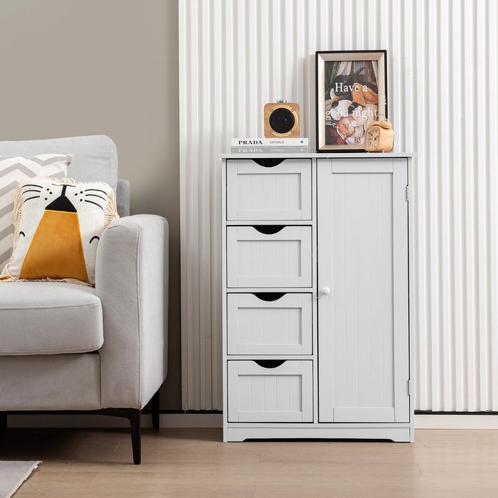 Mueble almacenaje 4 cajones con estante regulable 56x30x82cm blanco