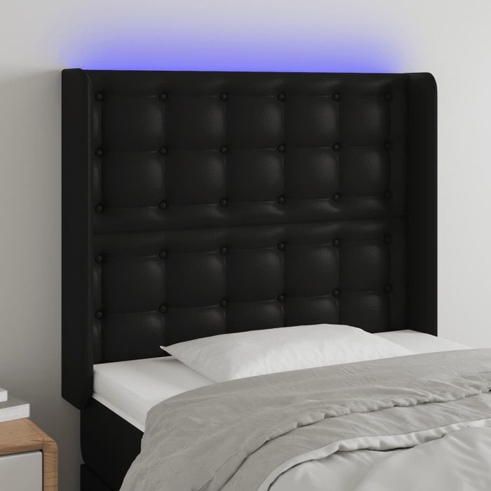 Cabecero con led cuero sintético negro 93x16x118/128 cm