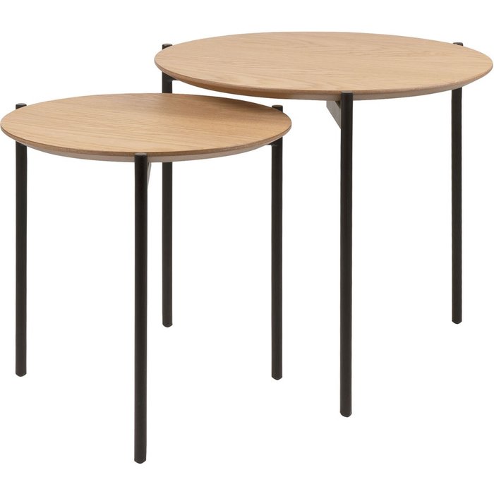 Mesa centro soham con tablero de madera y patas de metal negro.