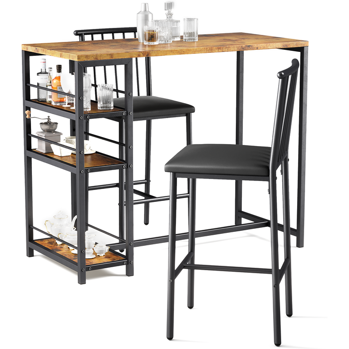 Conjunto de mesa de bar marrón de 91 cm con 2 sillas bealife