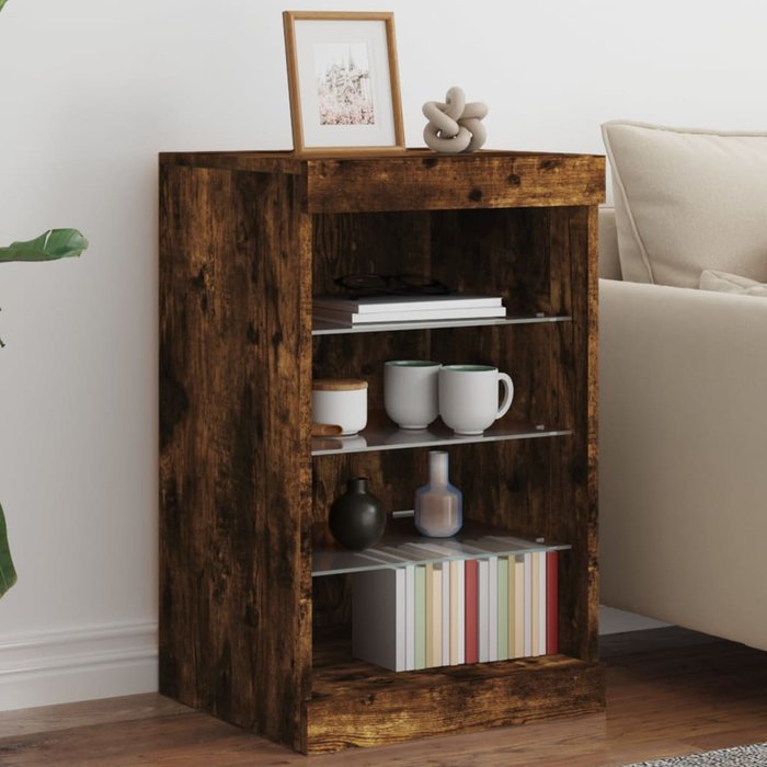 Aparador con luces led roble ahumado 41x37x67 cm