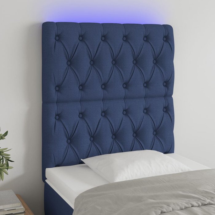 Maison exclusive - cabecero con luces led tela azul 80x7x118/128 cm