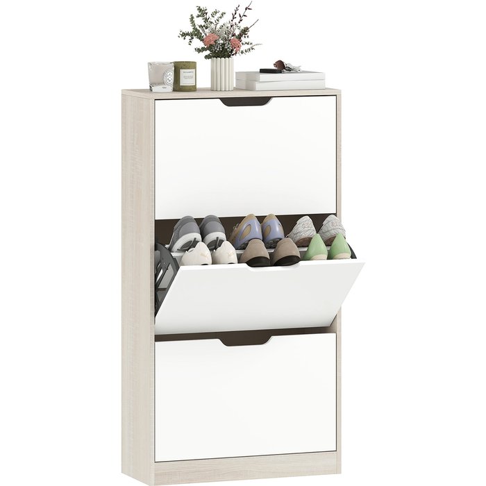 Zapatero blanco 3 compartimentos 12 pares 62,5x26x117,5cm madera mdf