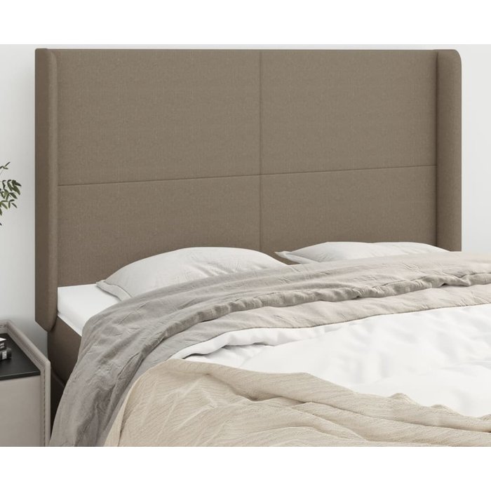 Cabecero con orejas de tela gris taupe 147x16x118/128 cm