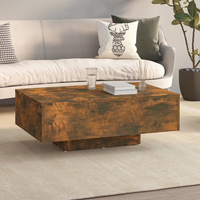 Mesa de centro roble ahumado 85x55x31 cm madera contrachapada
