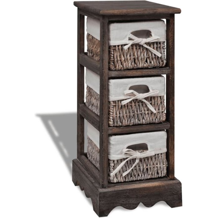 Vidaxl estante con 3 cestas tejidas de almacenamiento madera marrón
