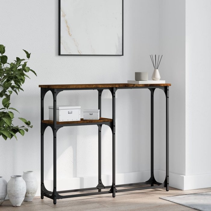 Mesa consola roble ahumado 90x22,5x75 cm madera contrachapada