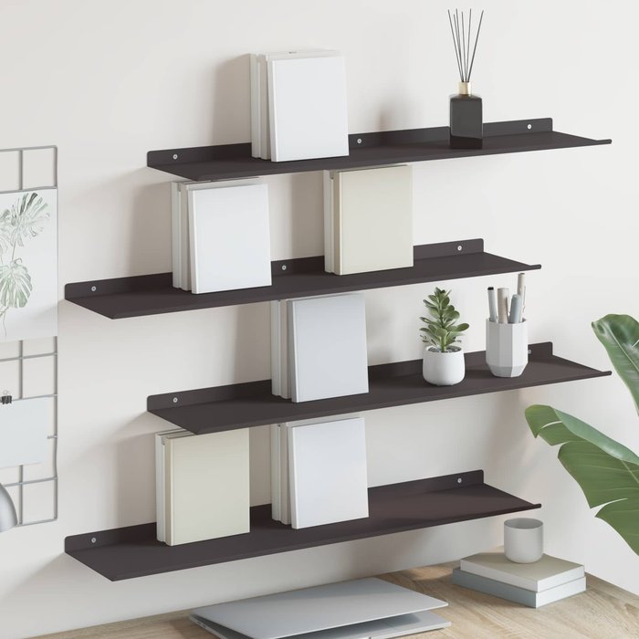 Estante flotante, 4 unidades, negro, 80 x 18 x 2,5 cm, acero