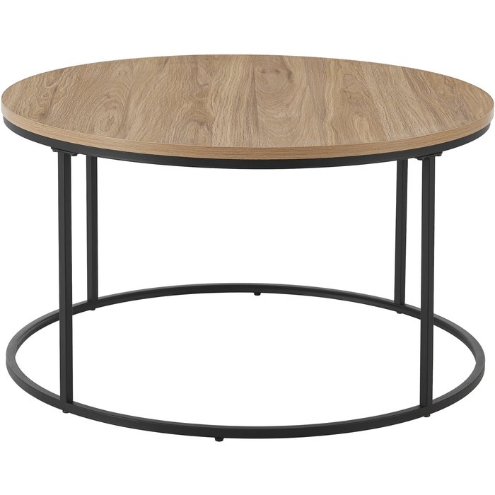 Mesa de centro redonda 80 cm de diámetro efecto madera y negro 03_0008451