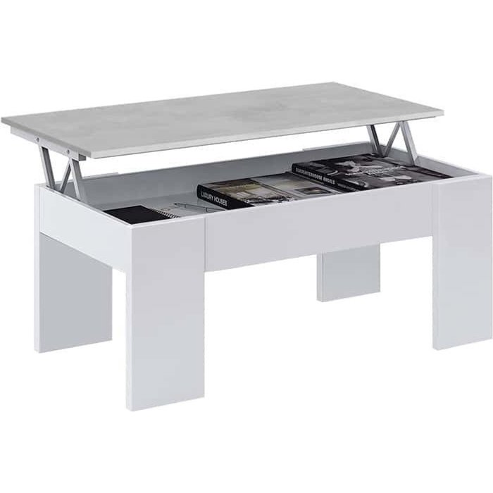Mesa de centro elevable elise, blanco y cemento 90x50 cm
