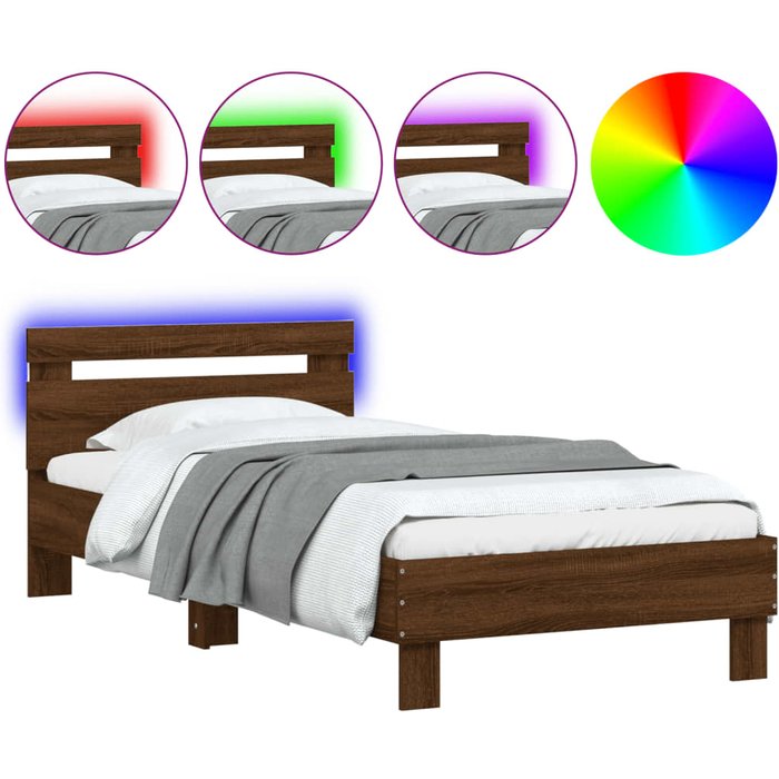 Estructura de cama cabecero luces led marrón roble 75x190 cm — comfortxl