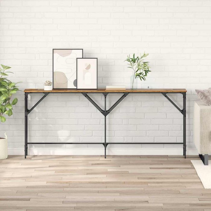 Mesa consola, madera antigua, 180 x 30 x 75 cm, madera de ingeniería.