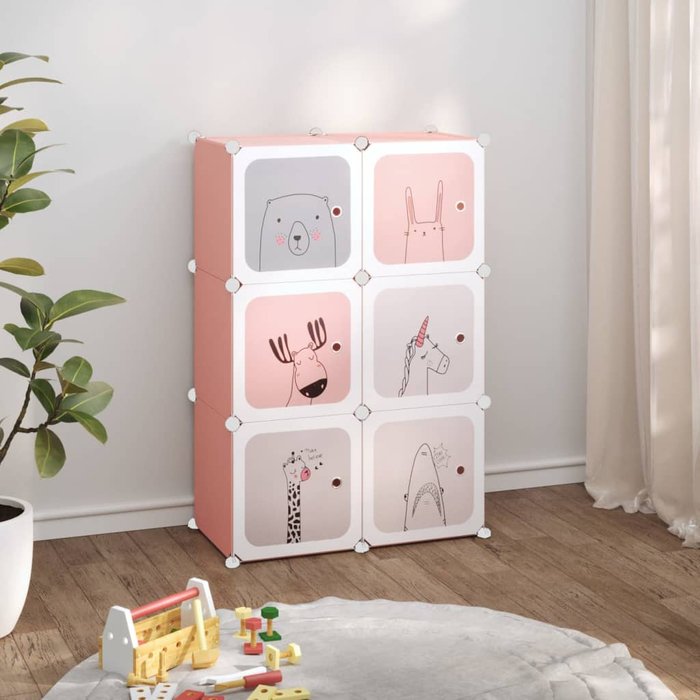 Armario infantil con 6 cubos, pp rosa