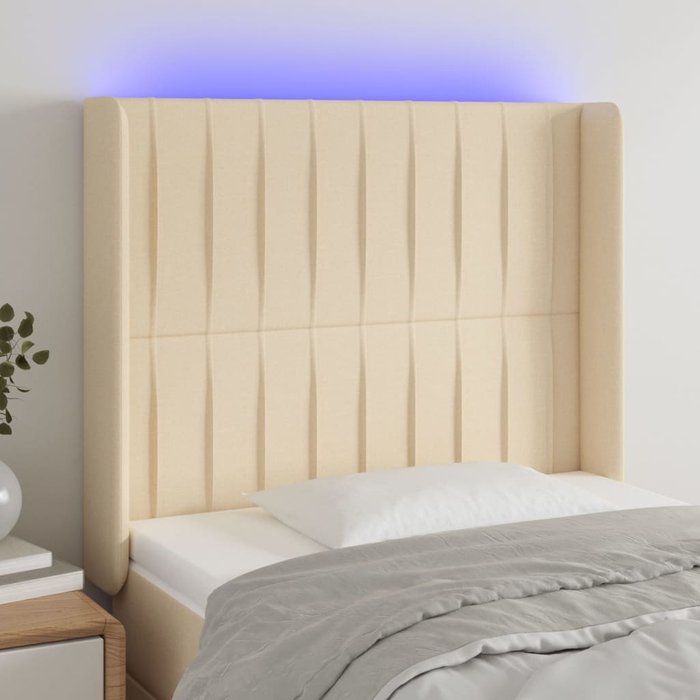 Cabecero con led de tela color crema 103x16x118/128 cm