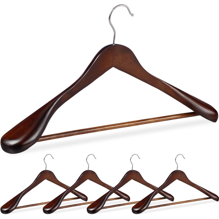 Pack 40 perchas traje anchas, madera-metal, 24 x 44,5 x 5,5 cm, marrón