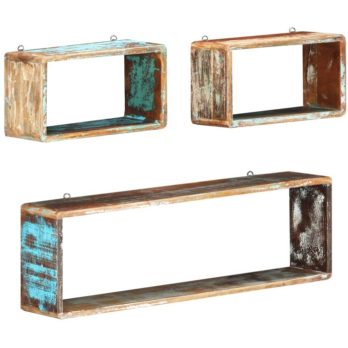Juego de estantes cubo de pared 3 pzas madera maciza reciclada - comfortxl