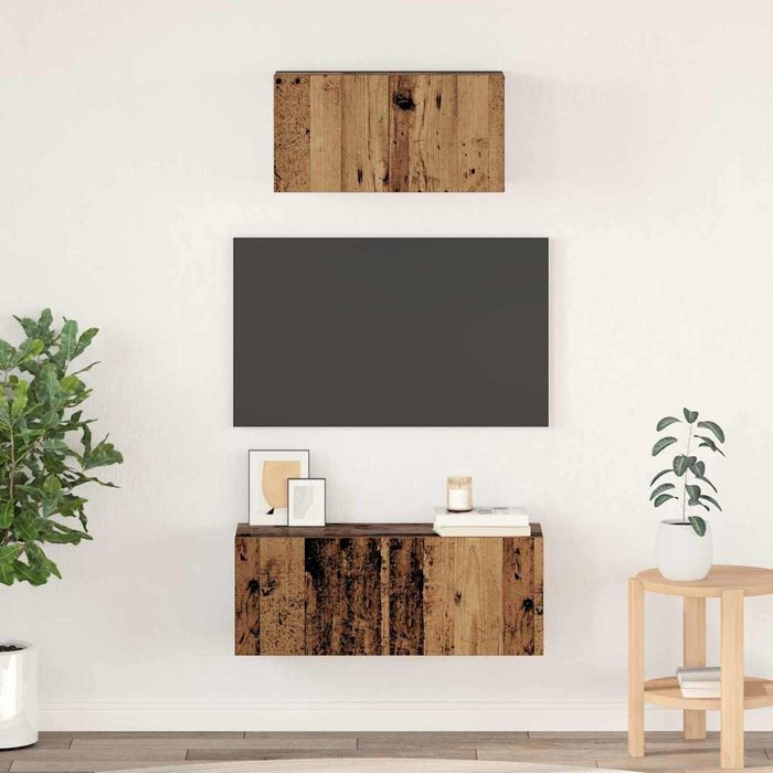 Conjunto de mueble de tv de 2 piezas, madera antigua, madera de ingeniería