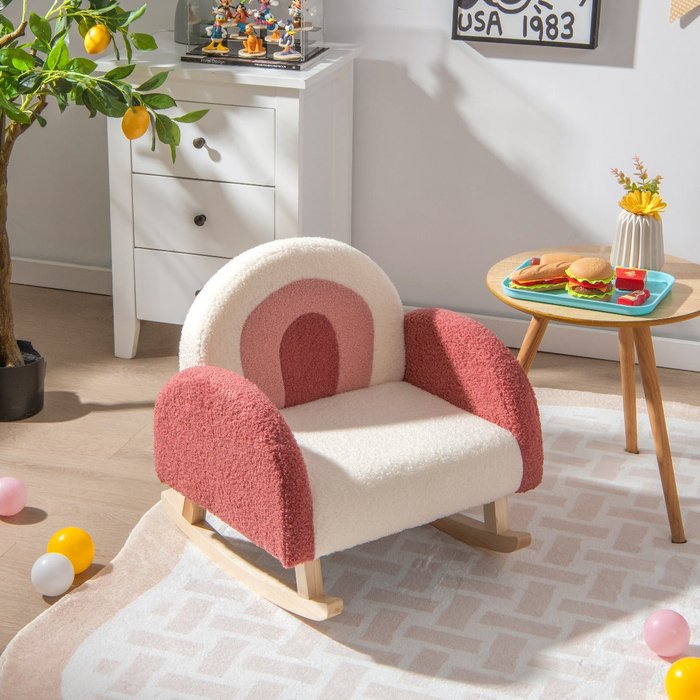 Silla mecedora infantil tapizada para niños 3-5 años sillón moderno rojo