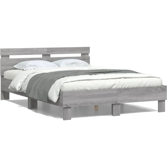 Vidaxl estructura de cama cabecero y luces led gris sonoma 135x190 cm