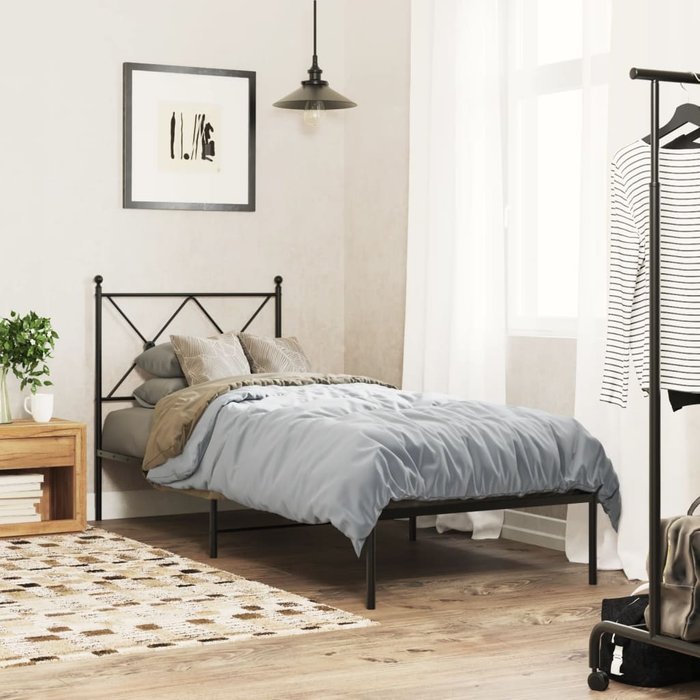 Estructura cama sin colchón con cabecero metal negro 75x190 cm