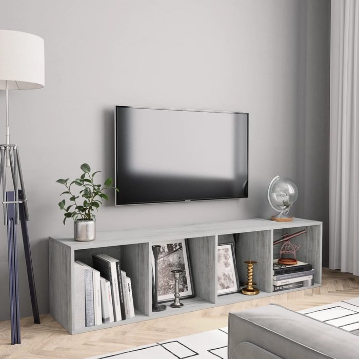 Librería/mueble de tv de hormigón gris, 143x30x36 cm.