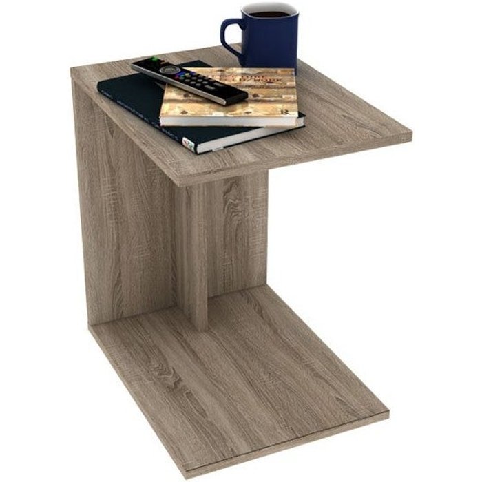 Mesa de centro tipo banco en forma de c para salón, color roble 35x45xh.62 cm