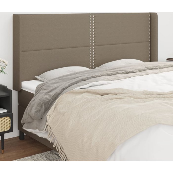 Cabecero con orejas de tela gris taupe 203x16x118/128 cm