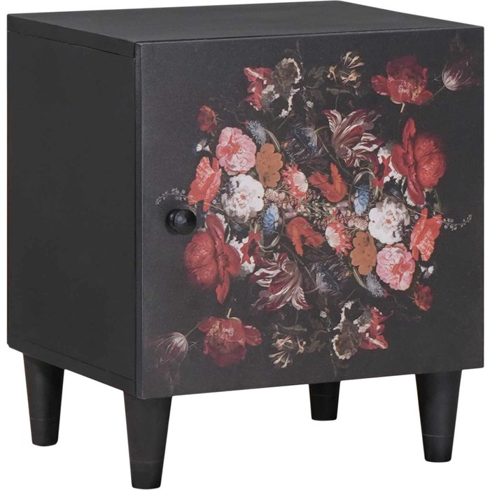 Mesita de noche con puerta, negra, 40 x 33 x 46 cm