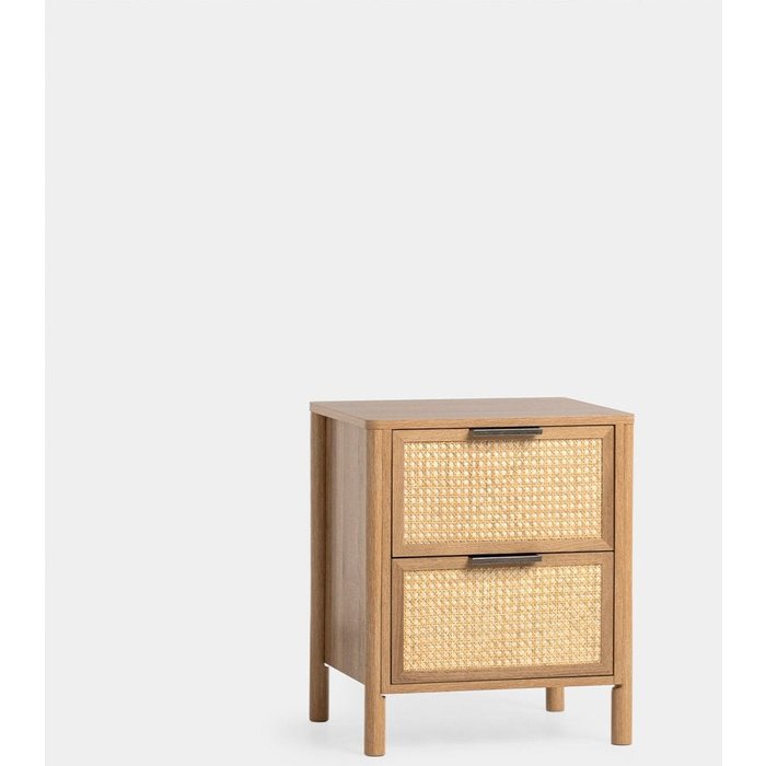 Mesita de noche 2 cajones efecto madera natural 47x55 cm