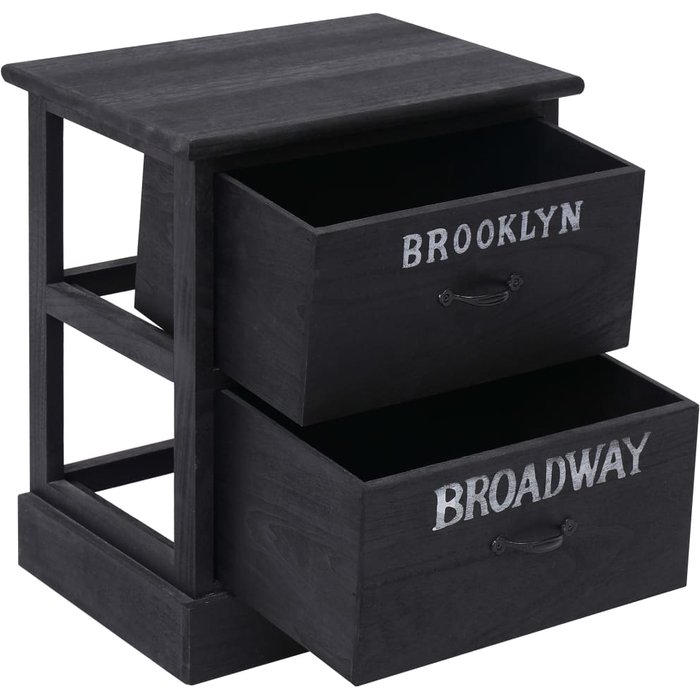 Mesita de noche negro 38 x 28 x 45 cm madera de paulownia