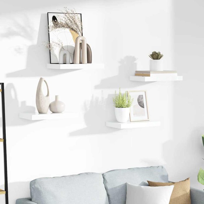 Estantería flotante de pared, 4 piezas, blanco brillante, 40x23x3,8 cm, mdf