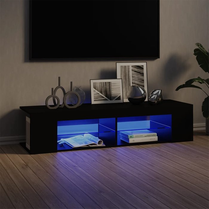 Mueble de tv con luces led negro 135x39x30 cm