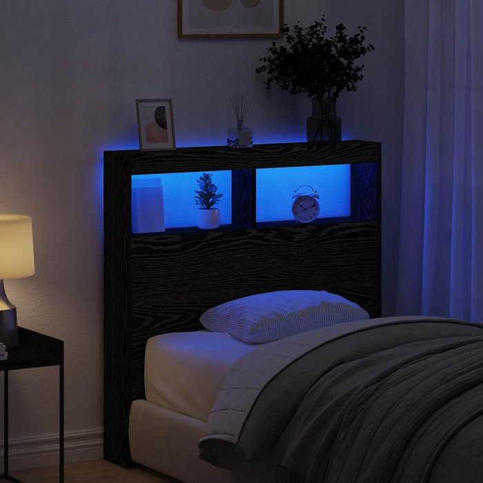 Cabecero de cama con led roble negro 100x17x102 cm
