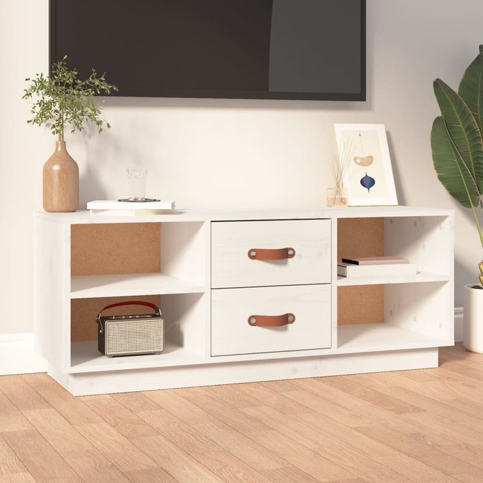 Mueble de tv de madera maciza de pino blanco 100x34x40 cm - comfortxl
