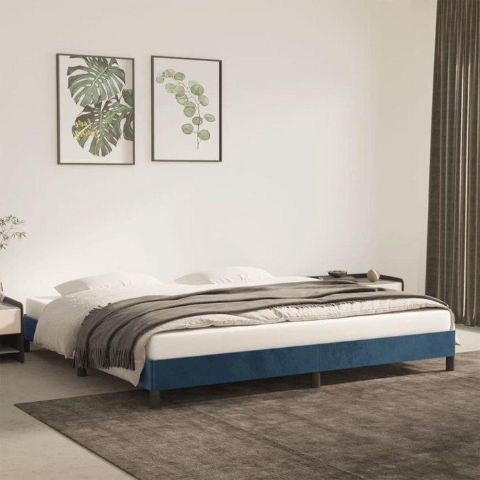 Estructura cama sin colchón terciopelo azul oscuro 200x200 cm