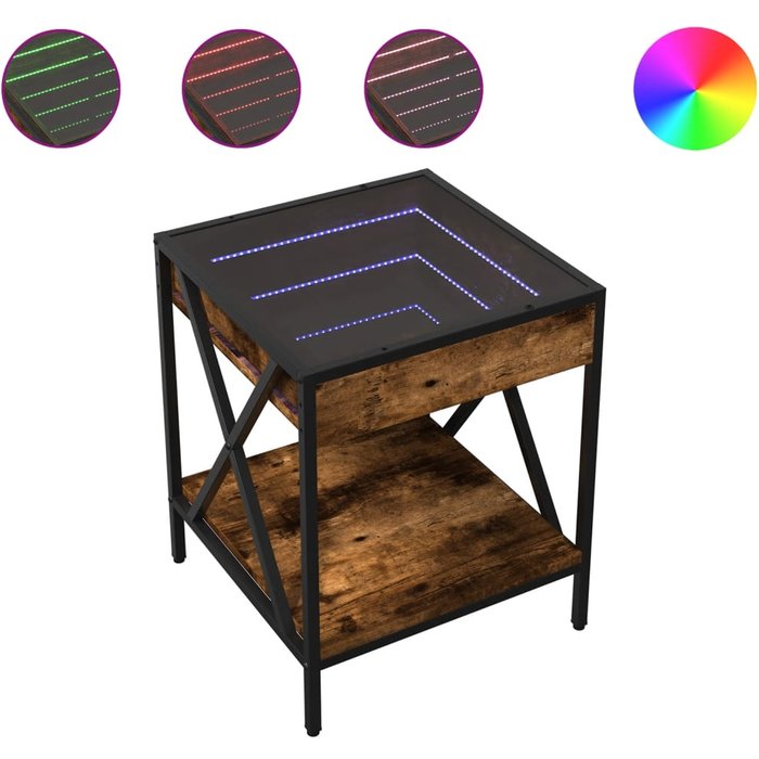 Mesa de centro con infinity led roble ahumado 40x40x49 cm