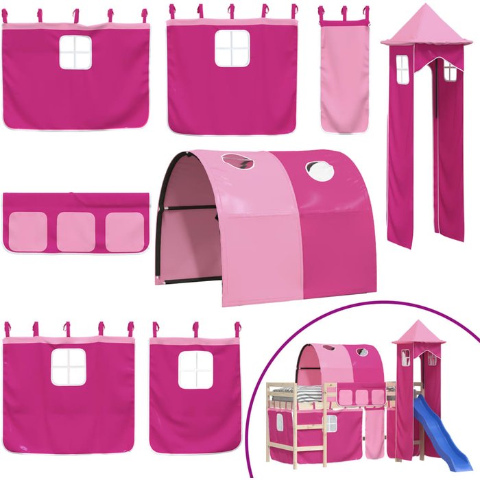 Cortinas para cama alta con túnel y torre rosa